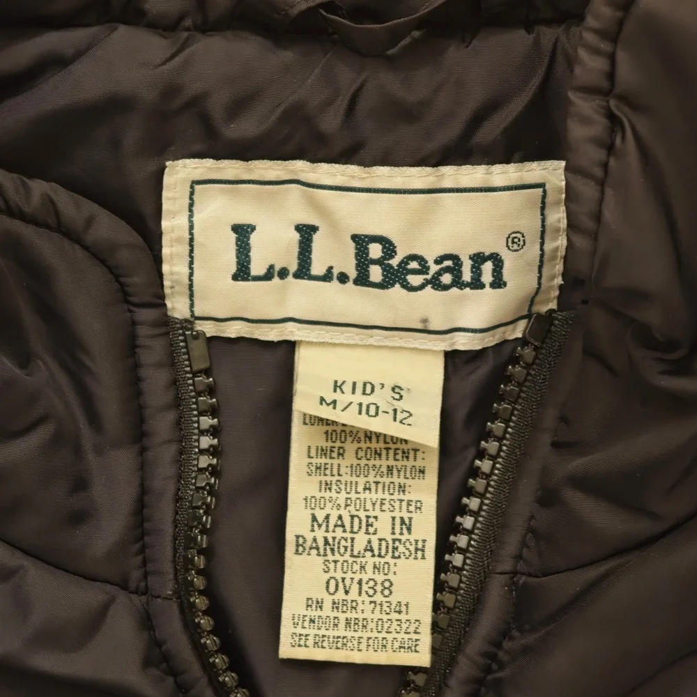 LL Bean Kids Primaloft Puffer Jacket Black Full Zip Insulated OV138 Size M 10-12